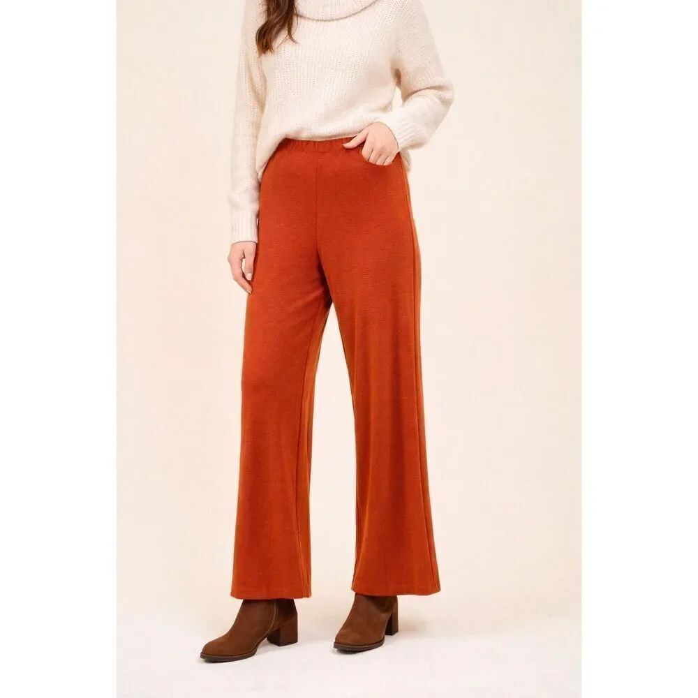 Vintage Kenny Classics Women’s Burnt Orange Knit Wide Leg Pants High Rise 18